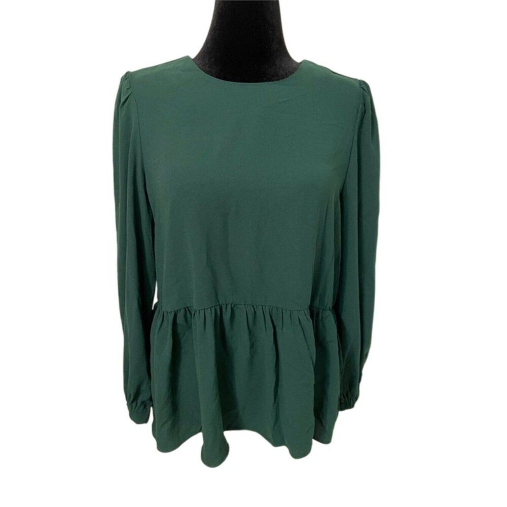 Tuckernuck Pomander Place Carlotta Hunter Green Peplum Top Large Long Sleeves